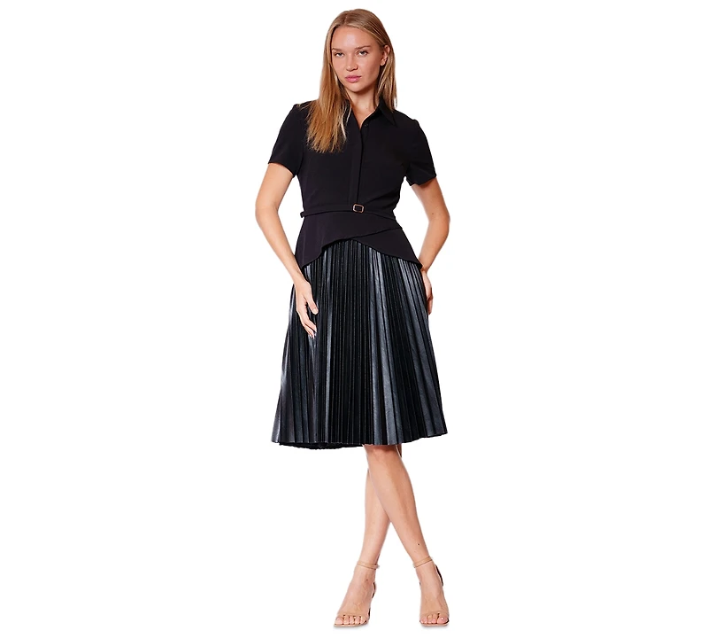 julia jordan Women's Collared Pleated Skirt Short Dress