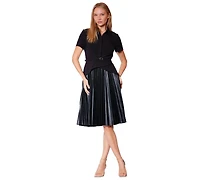 julia jordan Women's Collared Pleated Skirt Short Dress