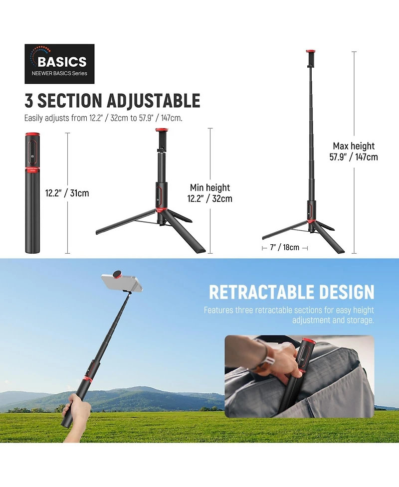 Neewer PA991 Camera Tripod with 57.9 Inch for select iPhone and Android mobile devices