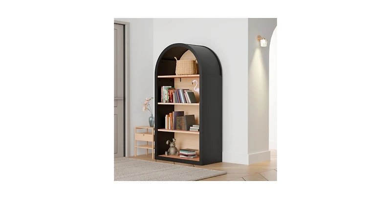 flynama 43 Inch Arched 4-Tier Mdf Bookshelf Home Decorative Storage Display Shelf