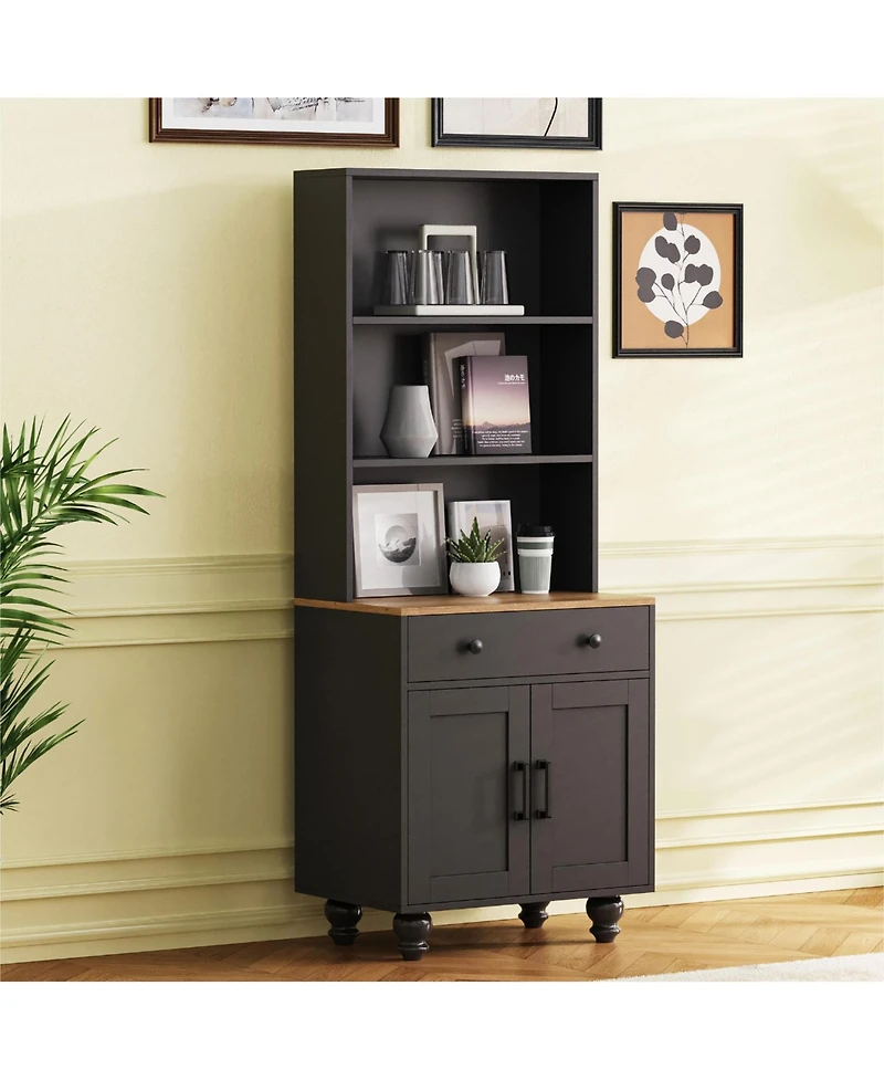 flynama Farmhouse Tall Storage Cabinet with Gourd-Shaped Solid Wood Legs