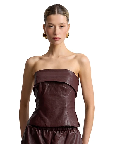Avec Les Filles Women's Faux Leather Sleeveless Tube Top