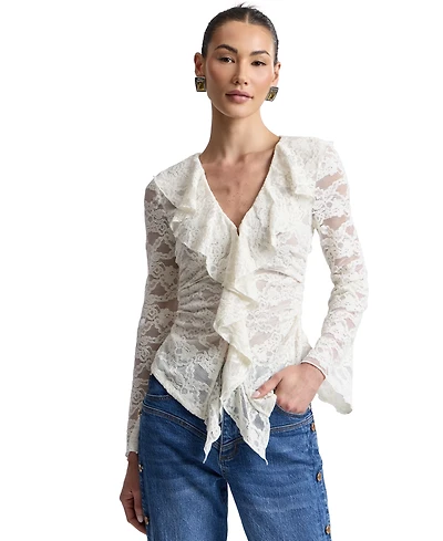 Avec Les Filles Women's Ruffle-Detail Lace Cardigan