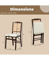 Costway Folding Dining Chairs with Linen Padded Seat and Rattan Backrest for Kitchen
