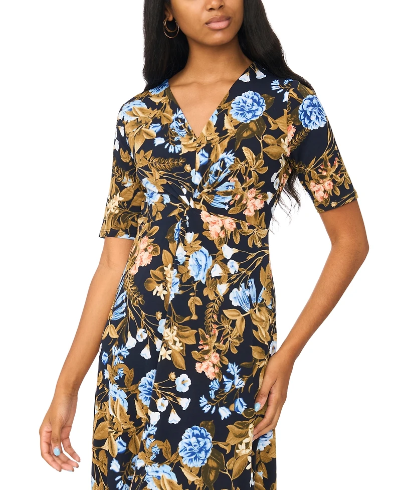 Msk Women's V-Neck Twist-Front Midi Dress