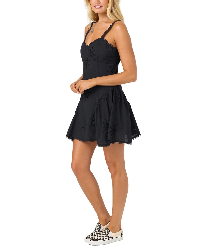 O'Neill Women's Conor Sunshine Eyelet Adjustable Strap Mini Dress