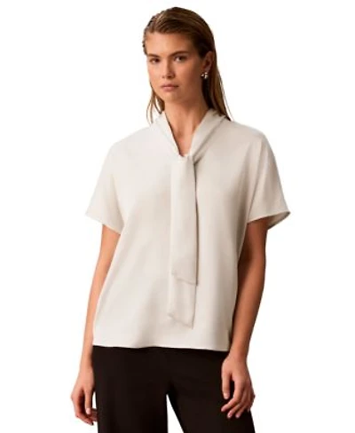 Calvin Klein Womens Matte Satin Tie Neck Blouse