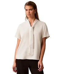Calvin Klein Womens Matte Satin Tie Neck Blouse