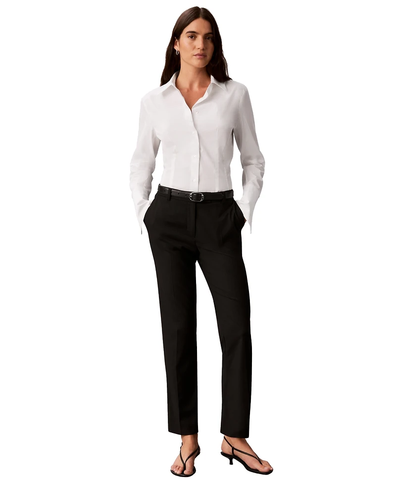Calvin Klein Women's Collared Neck Long-Sleeve Shirt
