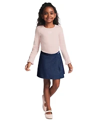 Calvin Klein Girls' 2T-6X Long-Sleeve Top and Denim Skort, 2-Piece Set