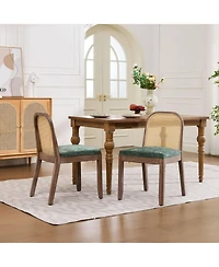 Rainsken Curved Arched Cane Back Dining Chairs Set of 2, Chenille Cushion, Solid Wood Frame, for Living Room