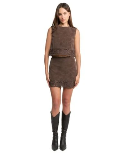 En Saison Womens Dark Brown Zipper Back Top Dark Brown Zipper Back Mini Skirt