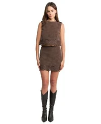 En Saison Womens Dark Brown Zipper Back Top Dark Brown Zipper Back Mini Skirt