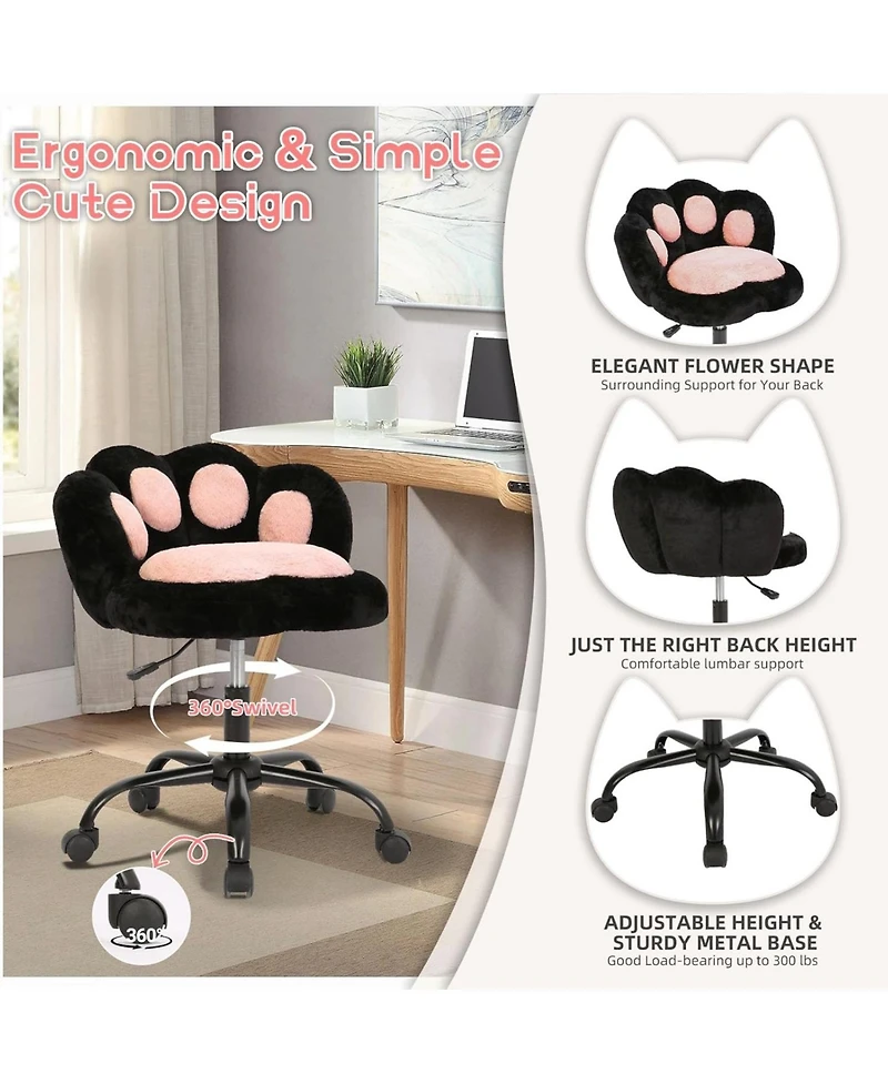 gaomon Armless Vanity Office Chair with Cat Back, 360 Degree Swivel and Wheels