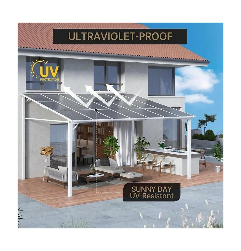 homfan Wall Mounted Gazebo Iron Frame Lean-to Canopy with Pc Roof, High-Low Patio Awning for Door Window Backyard