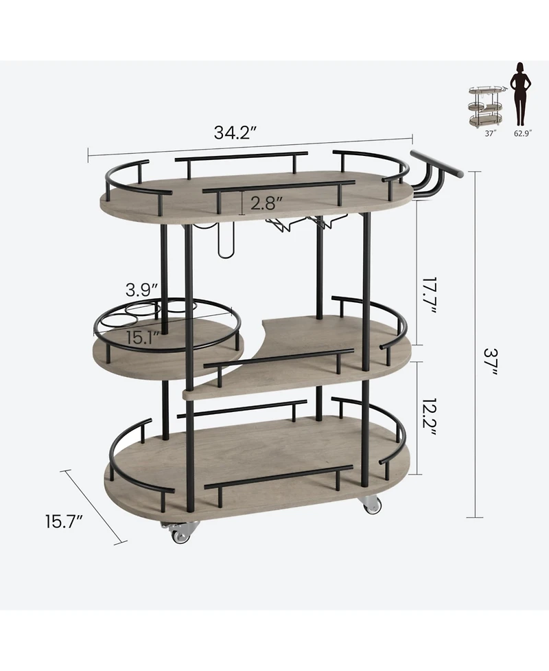 gaomon Elegant 4-Tier Gold Bar Cart with Wine Rack and Glass Holder Mobile Serving Cart on Wheels with Metal Storage Shelves for Dining, Living Room