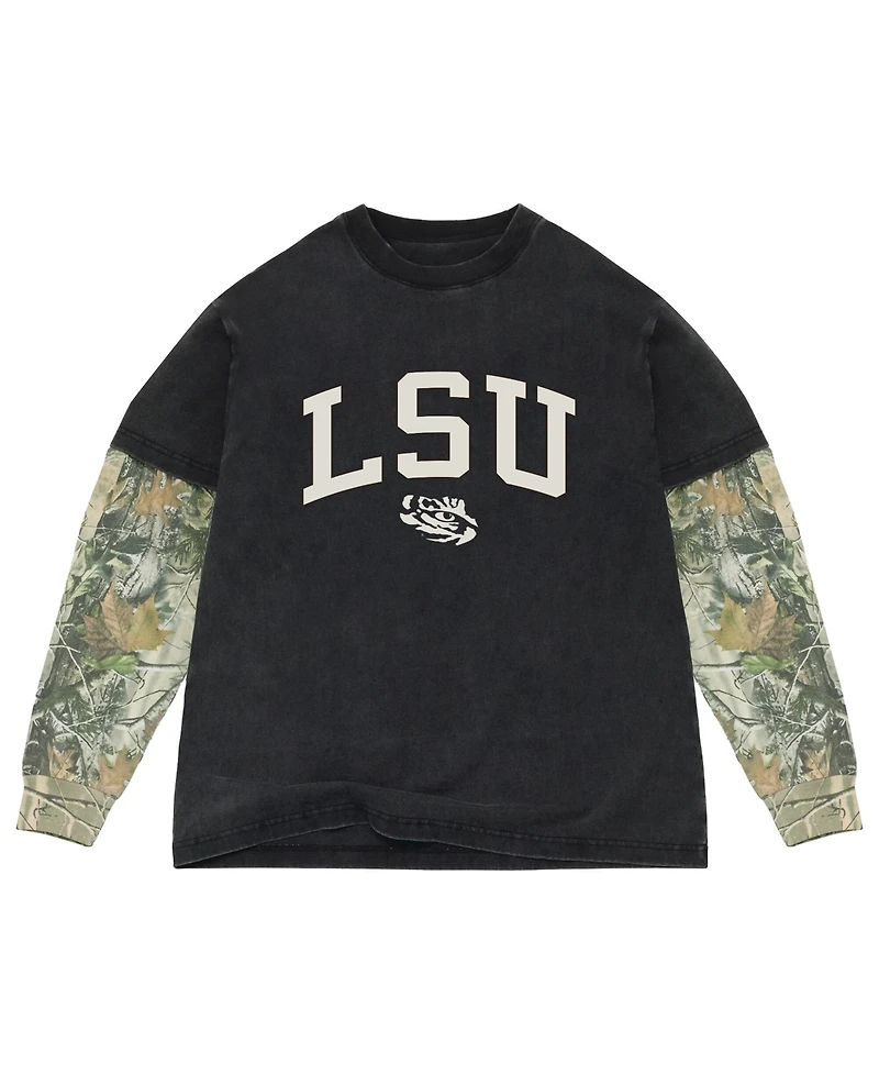 Uscape Apparel Men's Black/Camo Lsu Tigers Back Bay Twofer Heavyweight Long Sleeve T-Shirt