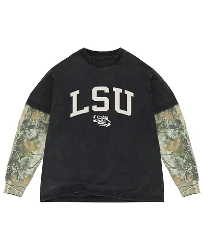 Uscape Apparel Men's Black/Camo Lsu Tigers Back Bay Twofer Heavyweight Long Sleeve T-Shirt
