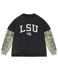 Uscape Apparel Men's Black/Camo Lsu Tigers Back Bay Twofer Heavyweight Long Sleeve T-Shirt