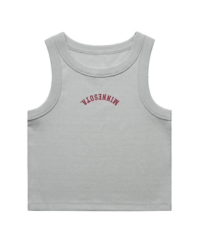 Uscape Apparel Women's Gray Minnesota Golden Gophers Upside Down Embroidery Ribbed Cropped Tank Top