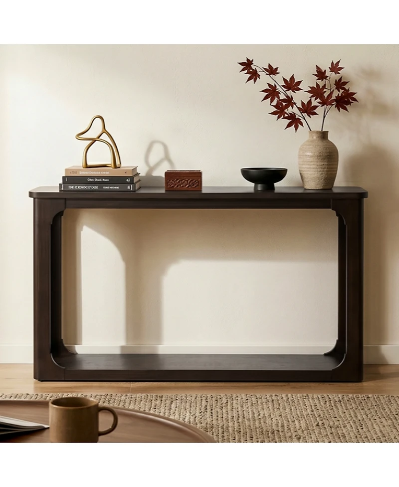 Rainsken 55" Sofa Console Table, Entryway Table with Bottom Storage Shelf, Solid Wood Legs, Sturdy Bottom Shelf, for Living Room Hallway