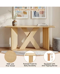 Rainsken 60" Sofa Console Table, with X Frame, Rounded Tabletop Edges, Minimalist Modern Display Shelf, for Entryway, Living Room or Hallway