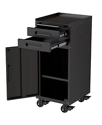 Viyet 34" Slim Rolling Tool Cabinet - Space-Saving Narrow Storage with Lockable Door and 2 Drawers