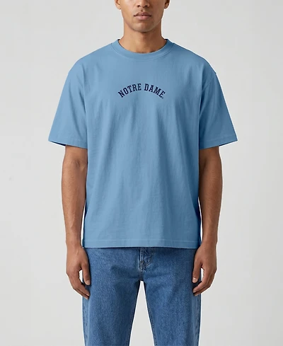 Uscape Apparel Men's Light Blue Notre Dame Fighting Irish Upside Down Embroidered Vintage Heavyweight T-Shirt