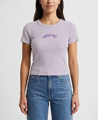 Uscape Apparel Women's Purple Lsu Tigers Upside Down Embroidery Ribbed Cropped T-Shirt