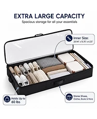 Viyet 2-Pack Rolling Underbed Storage Bins - Metal Frame Shoe and Clothes Organizer with Clear Lid