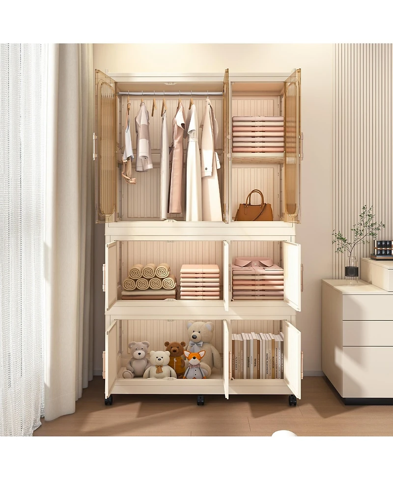 Viyet 62 Portable Wardrobe Closet 9 Cube Modular Storage Organizer with Hanging Rod