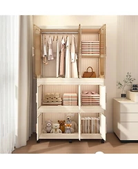Viyet 62 Portable Wardrobe Closet 9 Cube Modular Storage Organizer with Hanging Rod