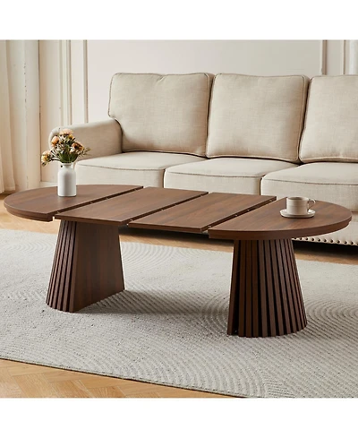 Rainsken 31.50" to 55.12" Extendable Oval Dining Table, Farmhouse Kitchen Table, with Slatted Table Legs, for Dining Room Kitchen Living Room