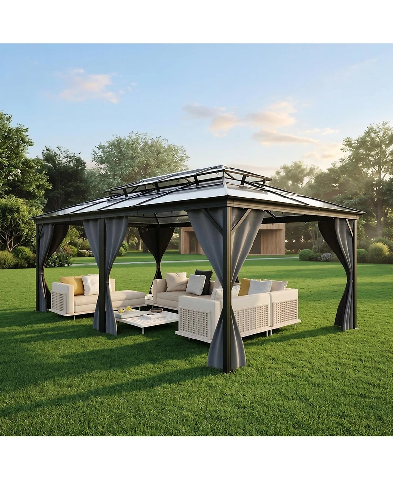 homfan 12 x 20 Ft Hardtop Gazebo with Double Roof and Aluminum Alloy Frame and Pc Panels for Patio, Deck, Backyard, Lawn, and Garden