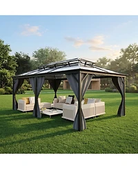 homfan 12 x 20 Ft Hardtop Gazebo with Double Roof and Aluminum Alloy Frame and Pc Panels for Patio, Deck, Backyard, Lawn, and Garden