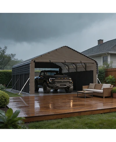 homfan 12x20 Ft Heavy Duty Steel Carport, Galvanized Metal Vehicle Shelter with Painted Steel Roof
