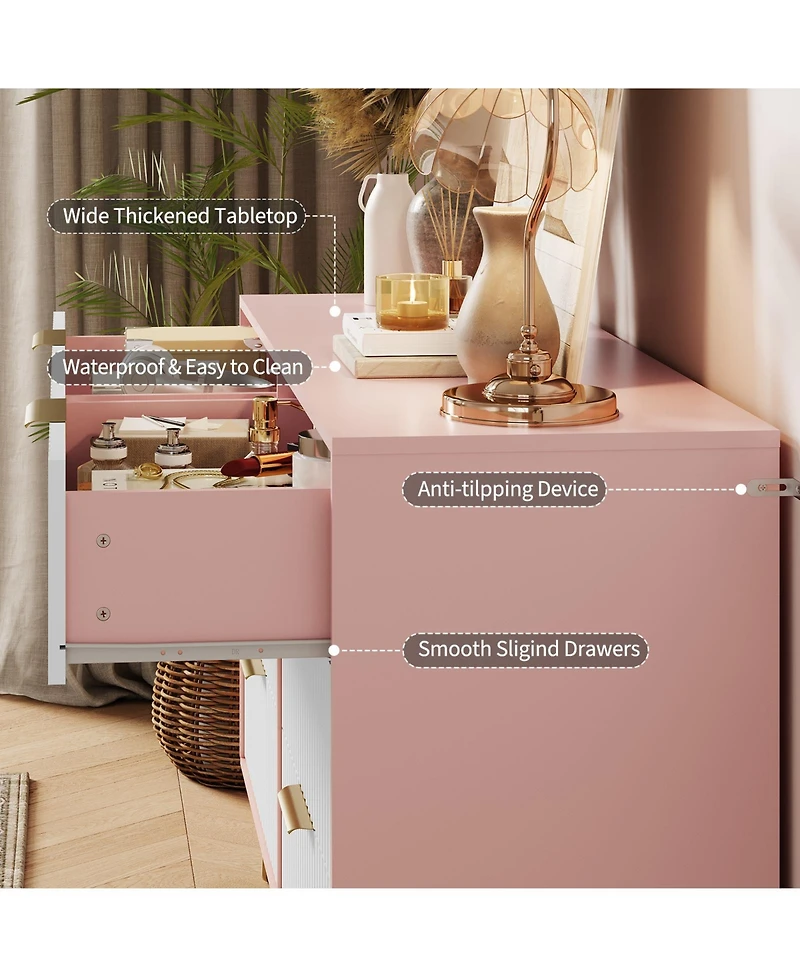 homfan 6 Dresser Drawers for Bedroom, 47" Wood Storage Dresser and Tv Stand with Metal Handles, Modern Closet Dresser for Bedroom, Living Room