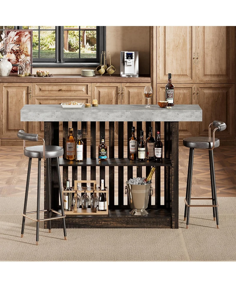 homfan Bar Table with Grille Storage Shelf, Counter Height Dining Table for Kitchen Living Room