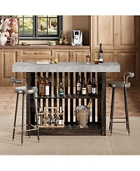 homfan Bar Table with Grille Storage Shelf, Counter Height Dining Table for Kitchen Living Room