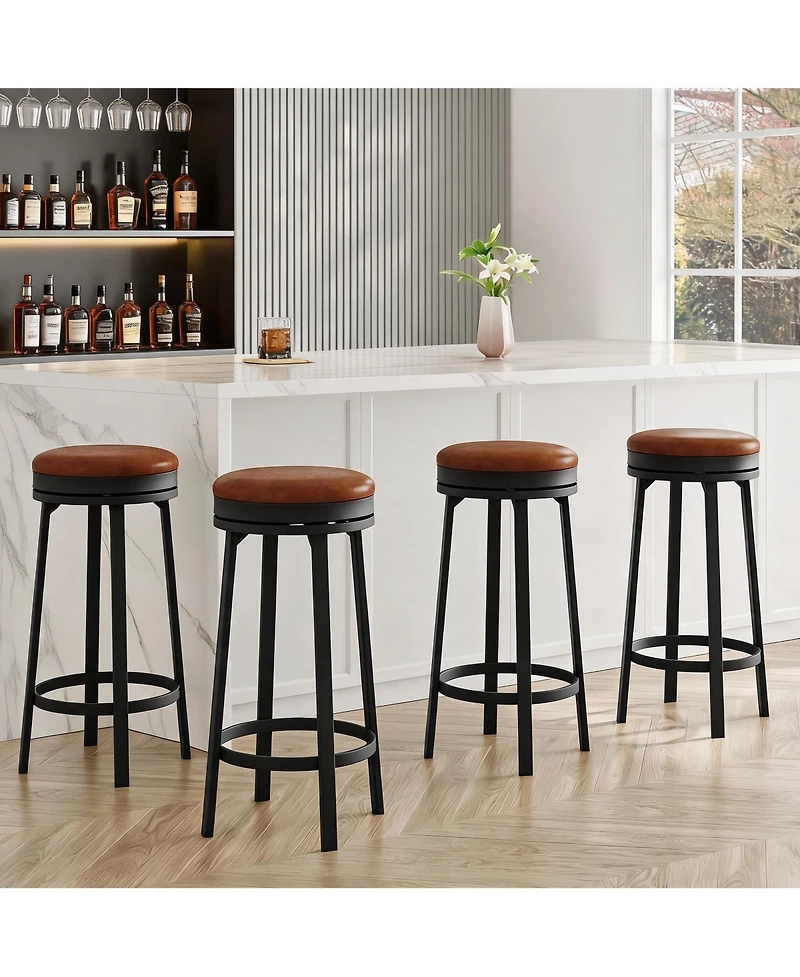 homfan 30-Inch Set of 4 Swivel Bar Stools Counter Height Rotating Barstools with Backrest Kitchen Island Seating Dining Chairs