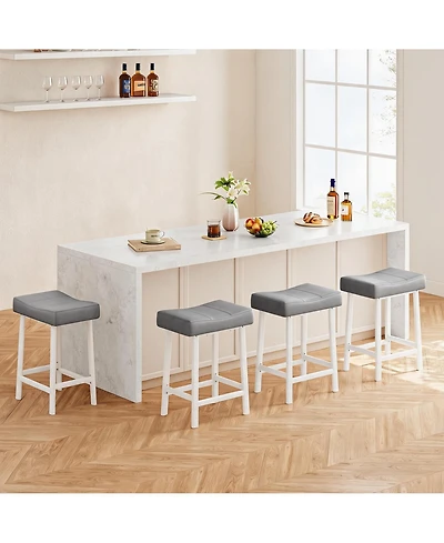 homfan 30-Inch Set of 4 Saddle Bar Stools Counter Height Metal Frame Kitchen Island Bar Chairs with Footrest for Home Bar