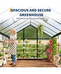 Homfan 8 x 6 Ft Aluminum Frame Greenhouse with Pc Panels, Outdoor Plant Growing Tent with Hinged Door and Vents