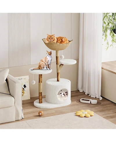 homfan 50" Multi-Level Wood Cat Tree for Large Cats with scratching posts, perch, bed, and modern design that fits home decor.