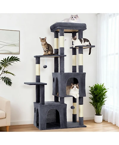homfan 61'' Cat Tree for Large Cats, Heavy-Duty Tower with Perch and 2 Condos, Multi-Level Furniture for Maine Coon, Sisal Scratching Posts & Toys