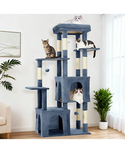homfan 61'' Cat Tree for Large Cats, Heavy-Duty Tower with Perch and 2 Condos, Multi-Level Furniture Maine Coon, Sisal Scratching Posts & Toys