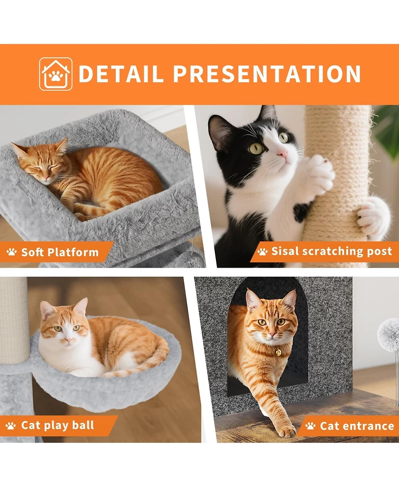 homfan Cat Tree with Litter Box Enclosure Large, Multilevel Play House Condo, Spacious Hammock, Cozy Top Perch, Scratching Post & Balls