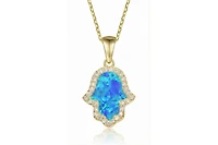Rachel Glauber 14K Gold Plated Sparkling Hamsa Opal and Cz Halo Necklace