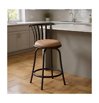 HomeRoots Set of Two 24" Microfiber and Metal Low Back Counter Height Swivel Bar Chairs
