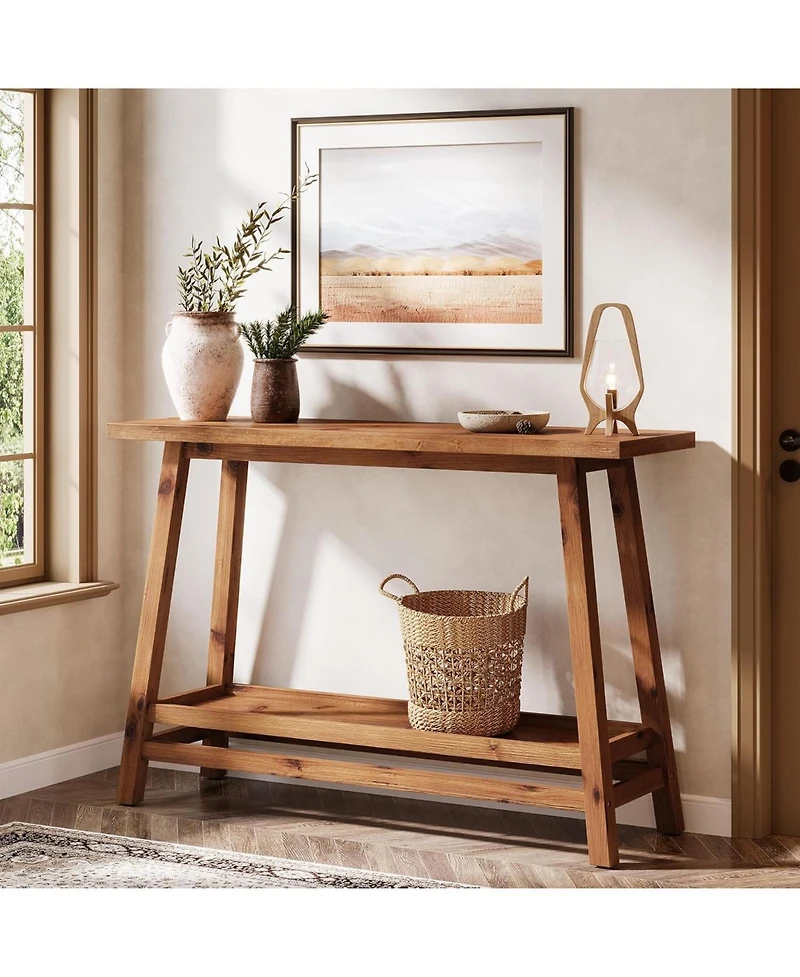 Tribesigns 41.3" Farmhouse Console Table, Solid Wood Entryway Table with Storage Shelf