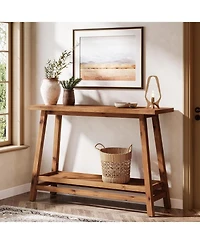 Tribesigns 41.3" Farmhouse Console Table, Solid Wood Entryway Table with Storage Shelf